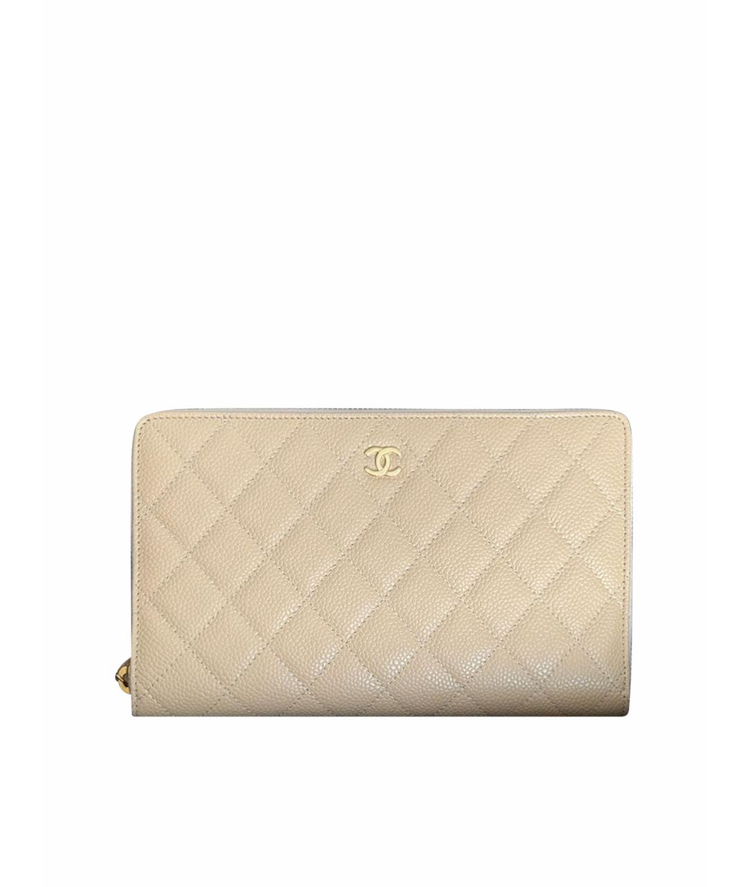 CHANEL Бежевый кожаный кошелек, фото 1