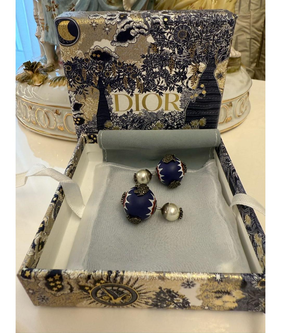 CHRISTIAN DIOR Темно-синие металлические серьги, фото 2