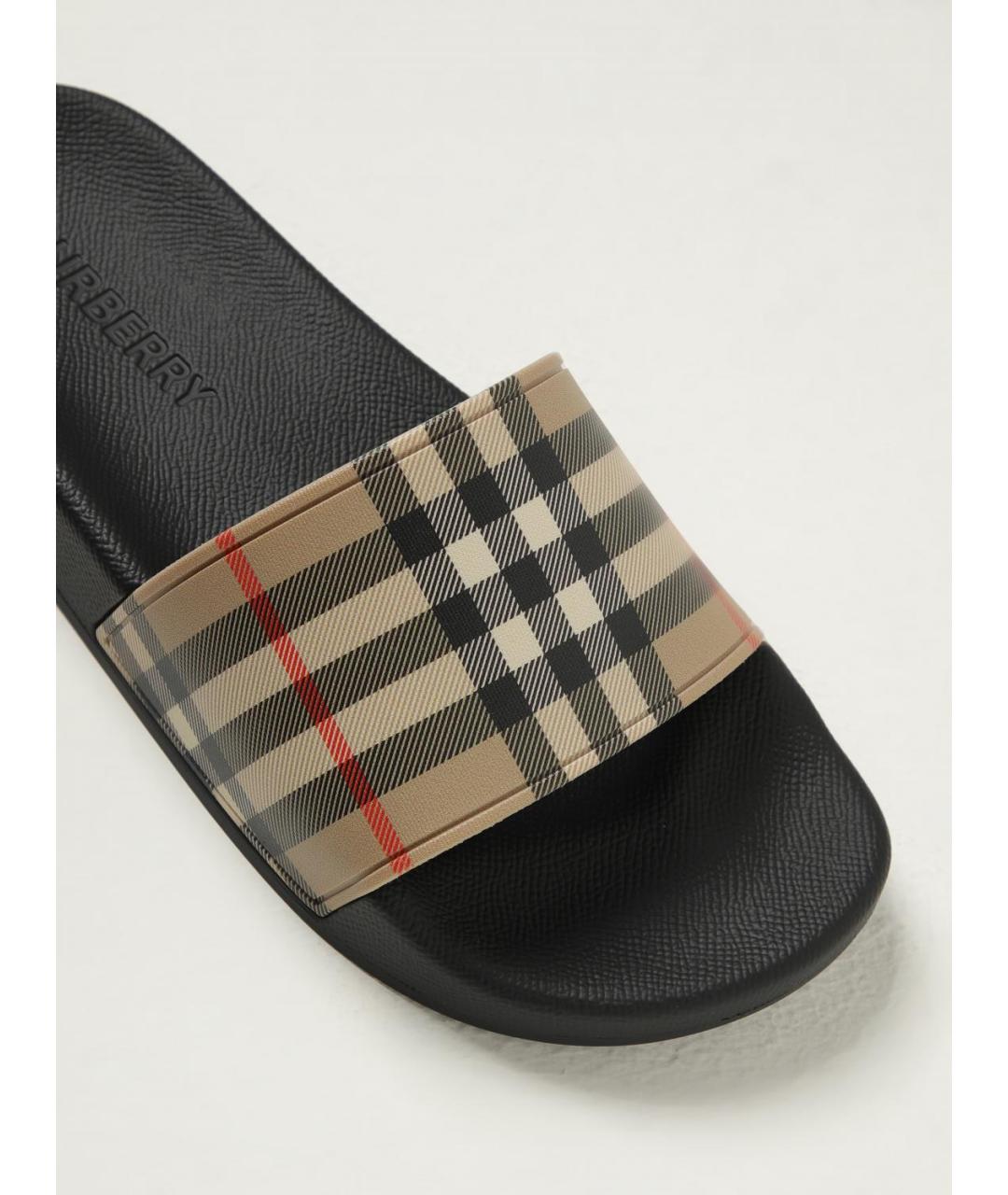 BURBERRY Бежевые резиновые шлепанцы, фото 4