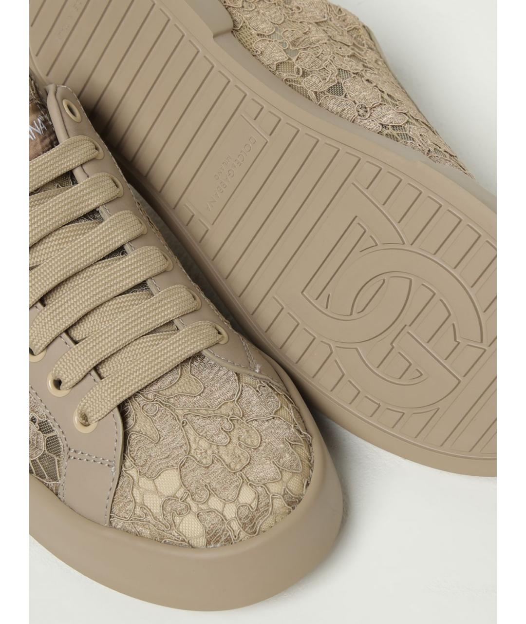 DOLCE&GABBANA Бежевые кожаные кроссовки, фото 4