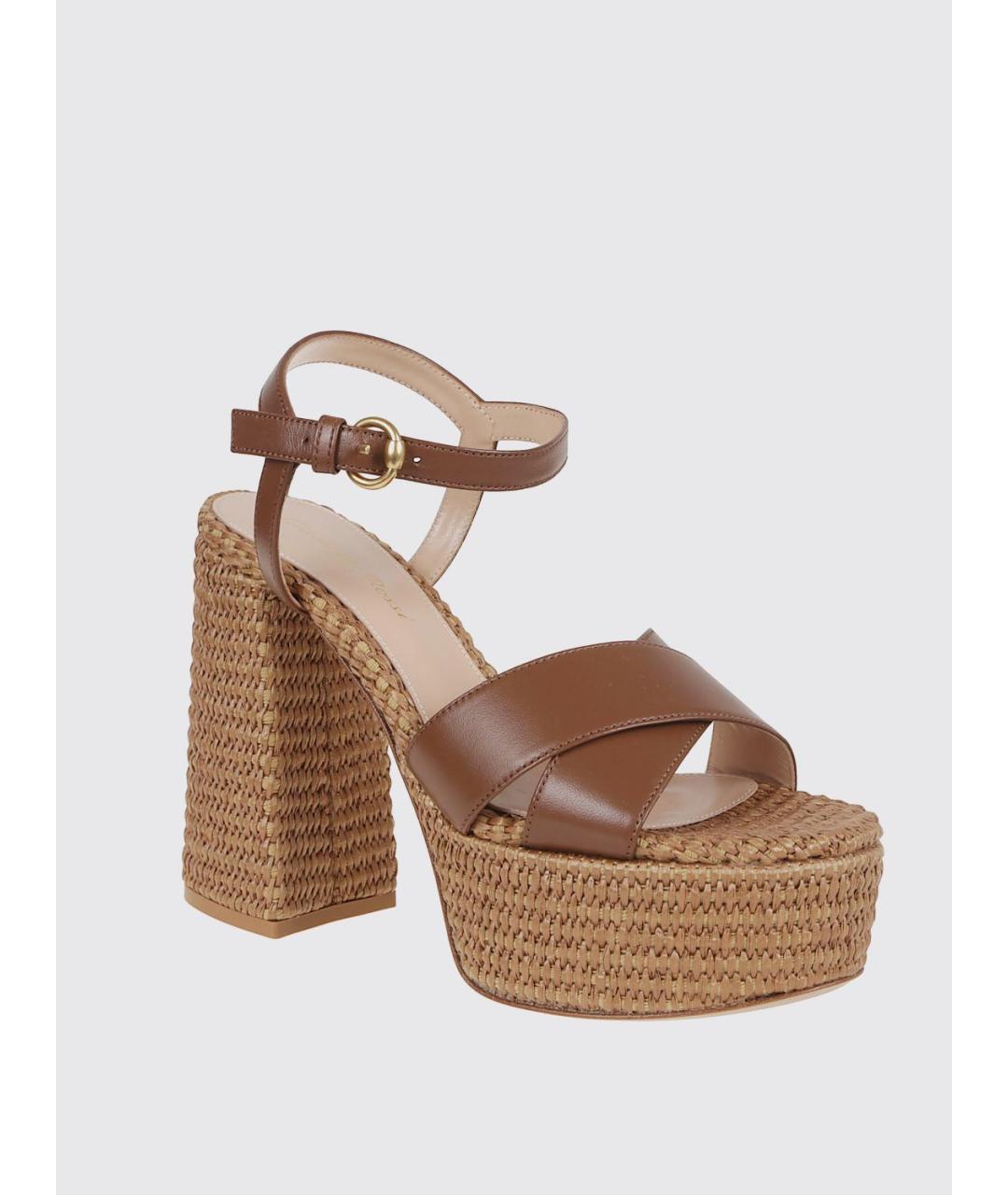 GIANVITO ROSSI Коричневые кожаные босоножки, фото 2