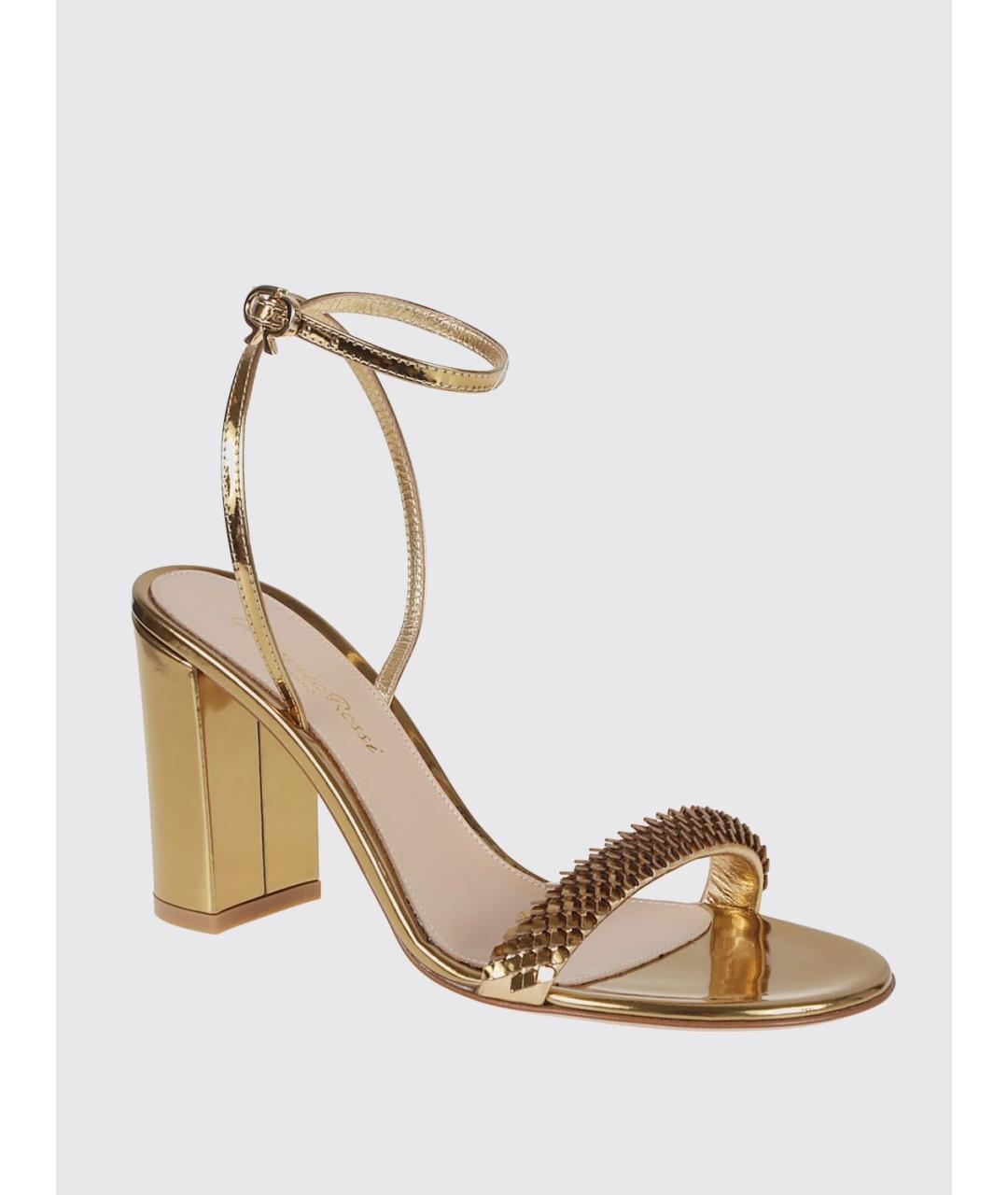 GIANVITO ROSSI Золотые кожаные босоножки, фото 2