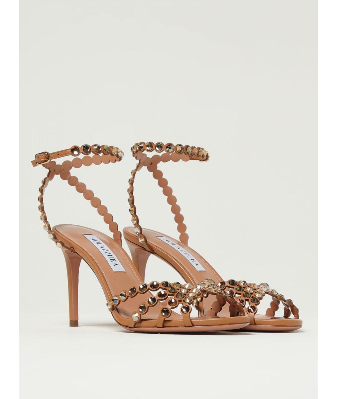 AQUAZZURA Бежевые кожаные босоножки, фото 2