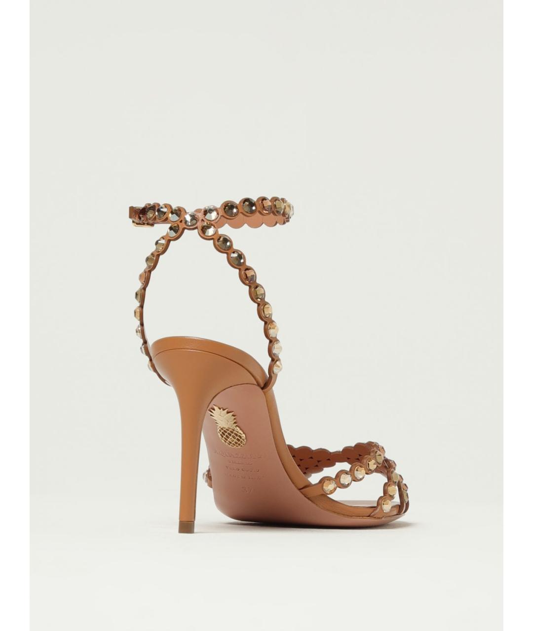 AQUAZZURA Бежевые кожаные босоножки, фото 3