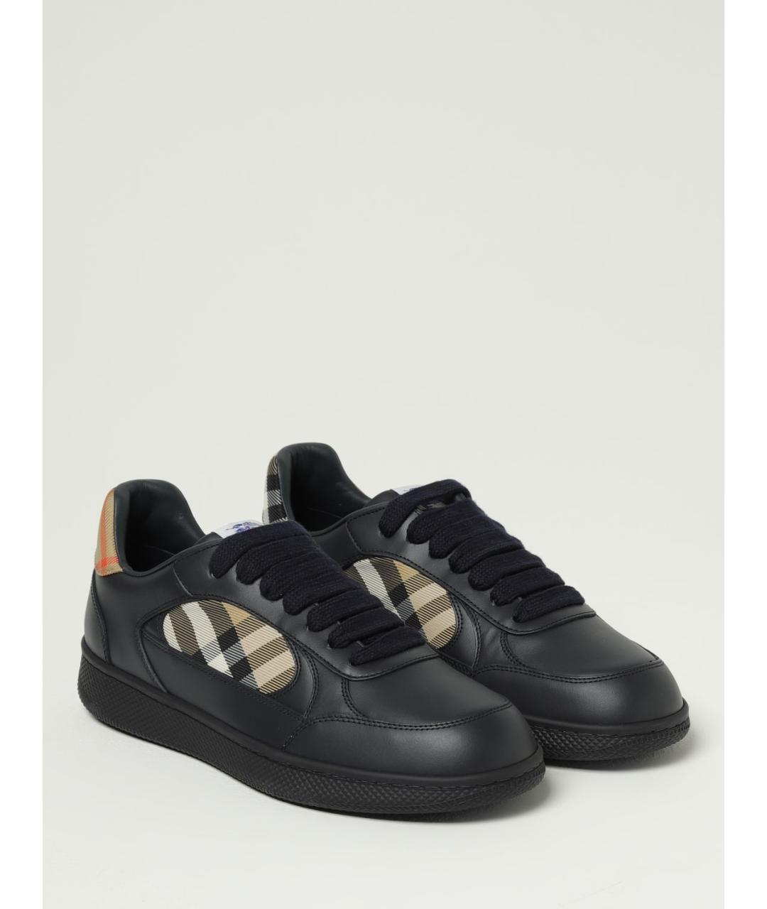 BURBERRY Темно-синие кожаные низкие кроссовки / кеды, фото 2