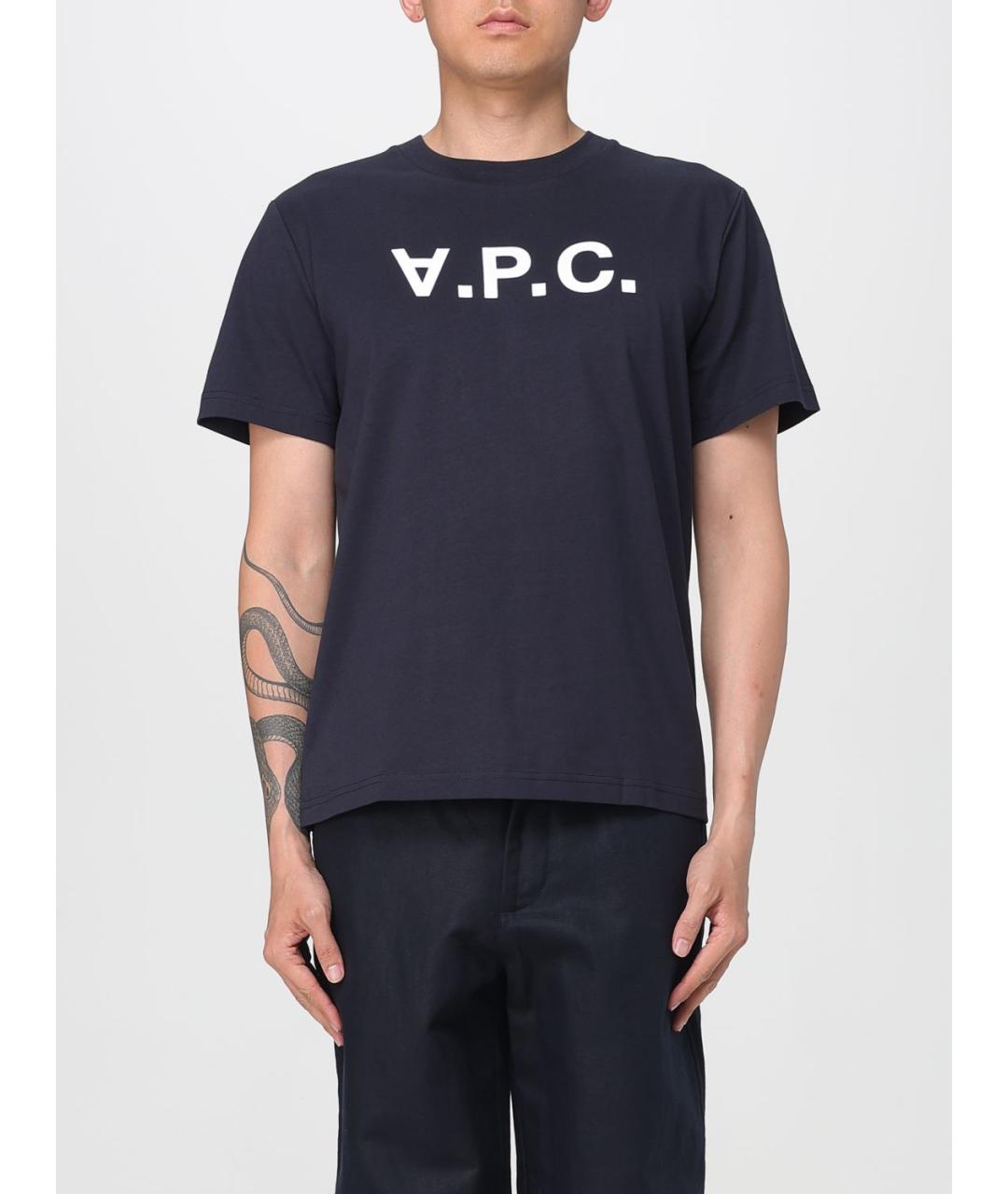 A.P.C. Темно-синяя хлопковая футболка, фото 2