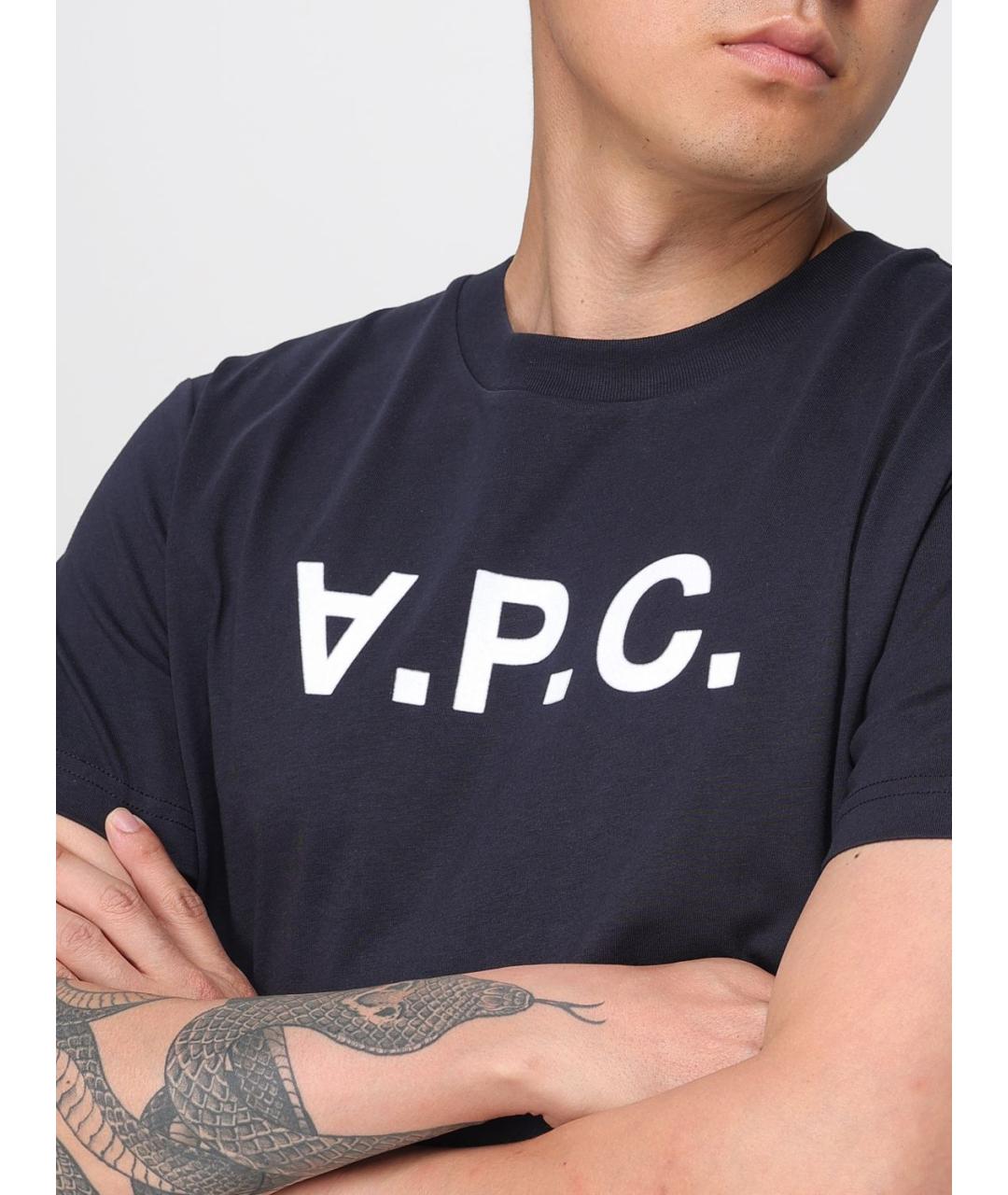 A.P.C. Темно-синяя хлопковая футболка, фото 4