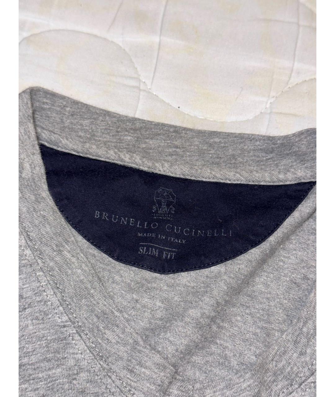 BRUNELLO CUCINELLI Серая хлопковая футболка, фото 3