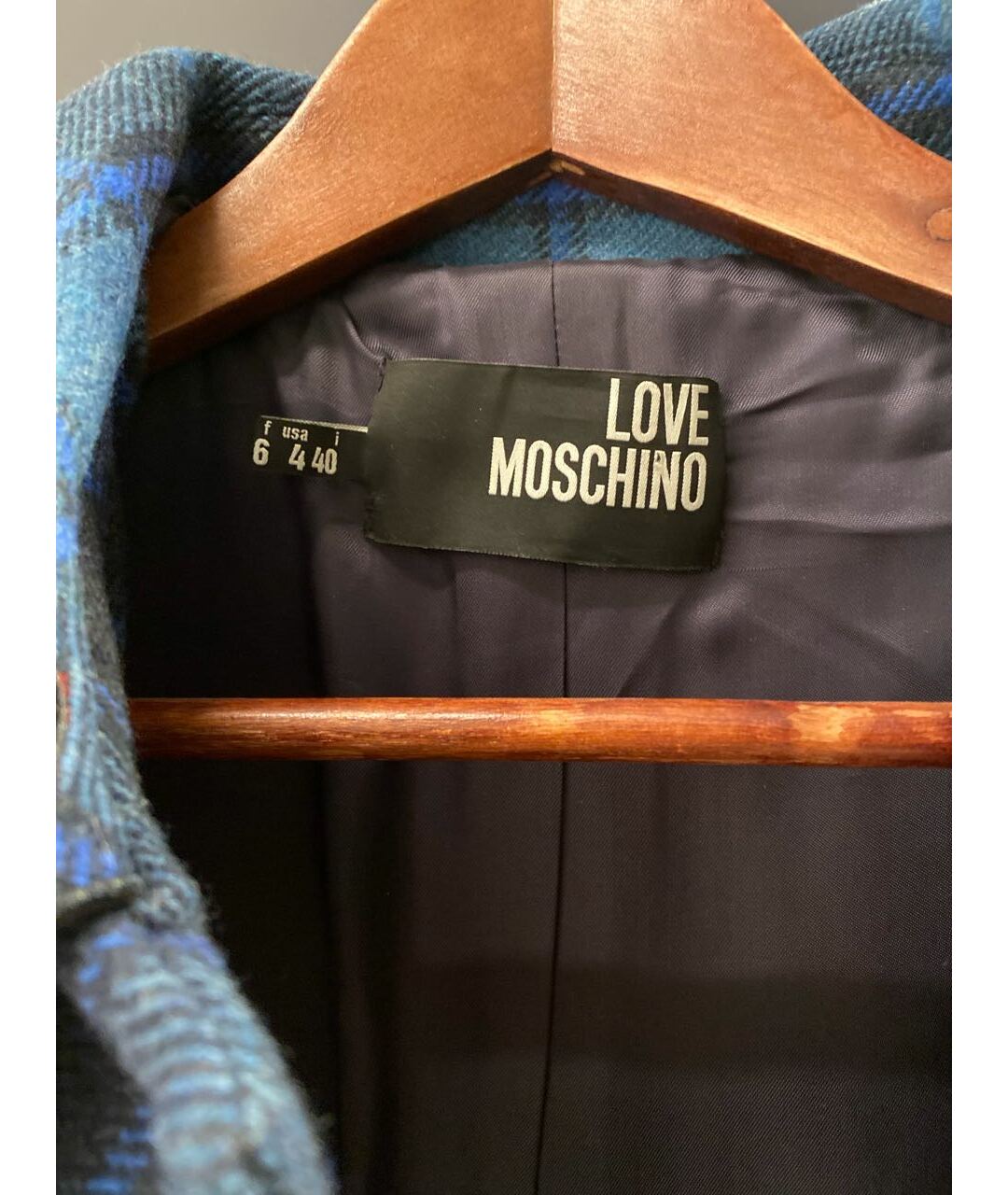 LOVE MOSCHINO Синее шерстяное пальто, фото 3