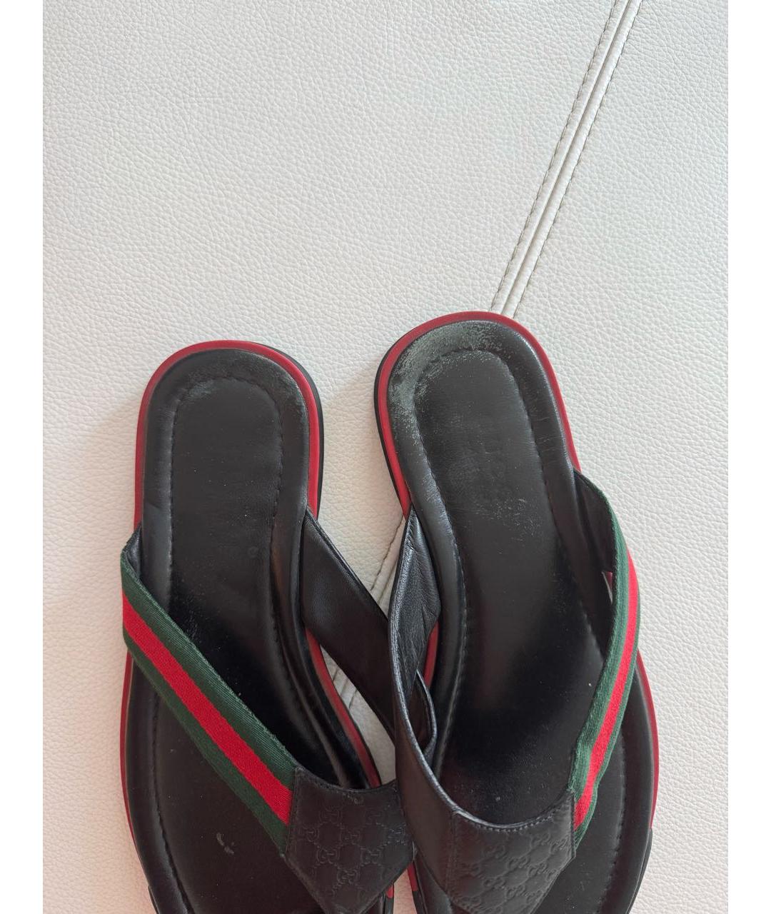 GUCCI Черные кожаные шлепанцы, фото 4
