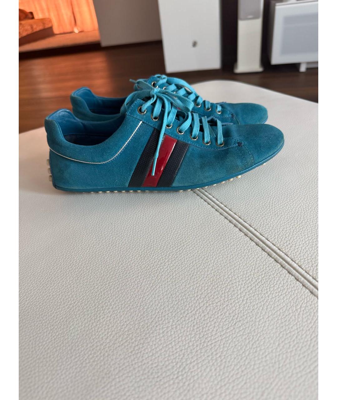 GUCCI Бирюзовые замшевые низкие кроссовки / кеды, фото 7