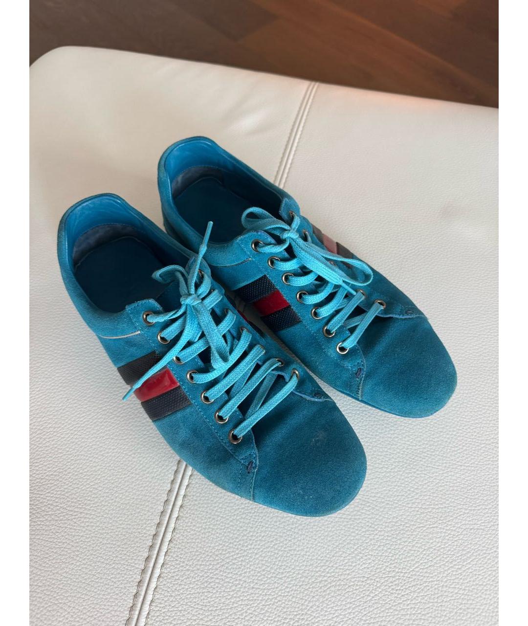 GUCCI Бирюзовые замшевые низкие кроссовки / кеды, фото 3