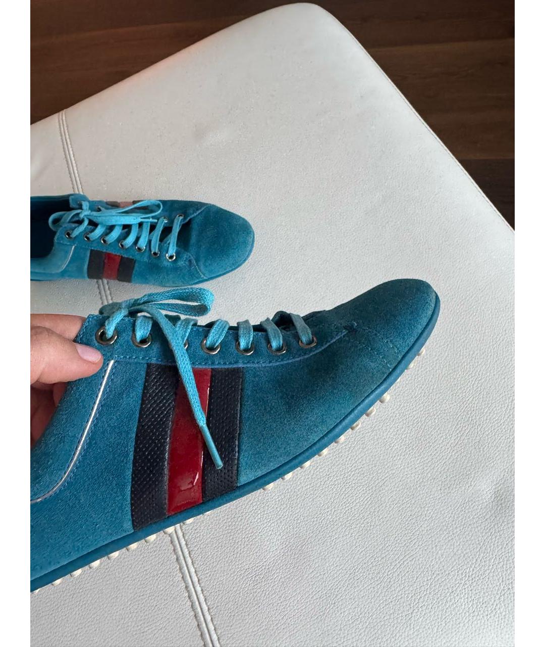 GUCCI Бирюзовые замшевые низкие кроссовки / кеды, фото 2