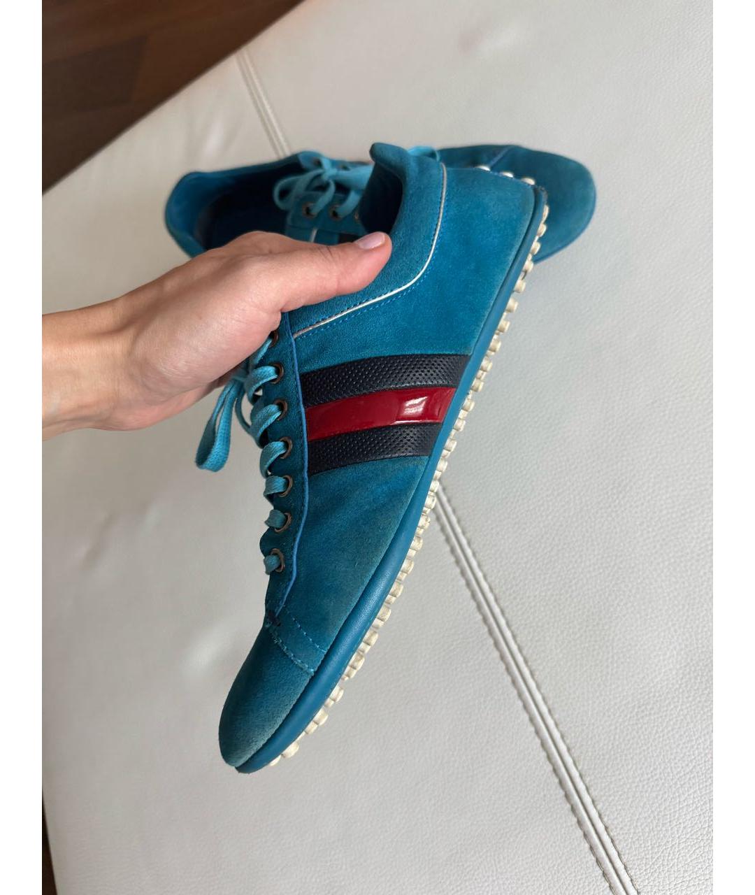 GUCCI Бирюзовые замшевые низкие кроссовки / кеды, фото 6