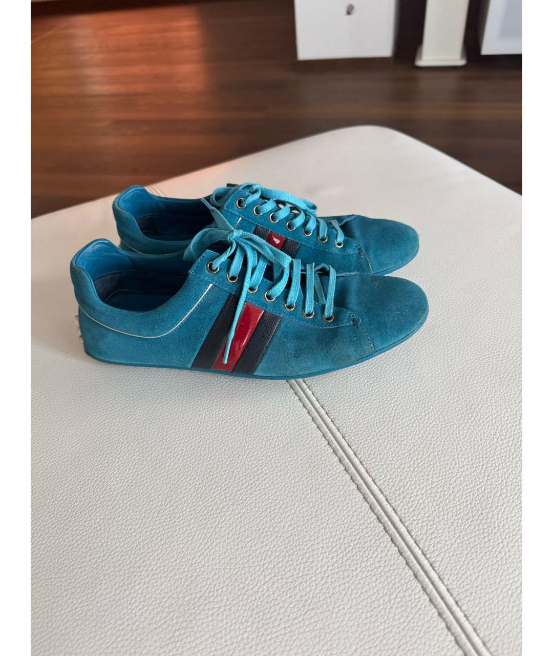 GUCCI Бирюзовые замшевые низкие кроссовки / кеды, фото 4