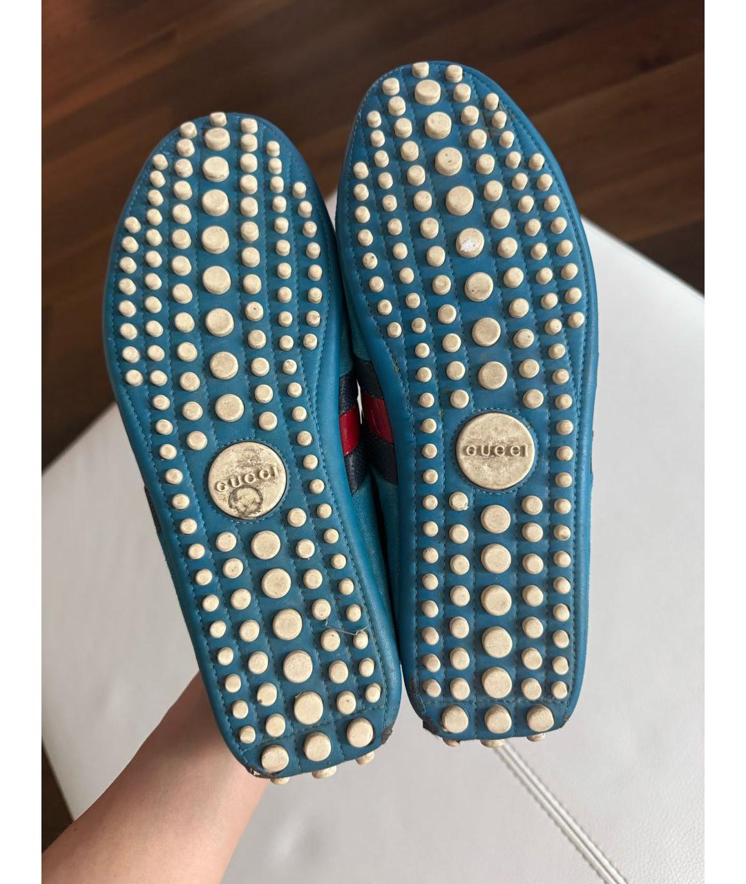 GUCCI Бирюзовые замшевые низкие кроссовки / кеды, фото 5