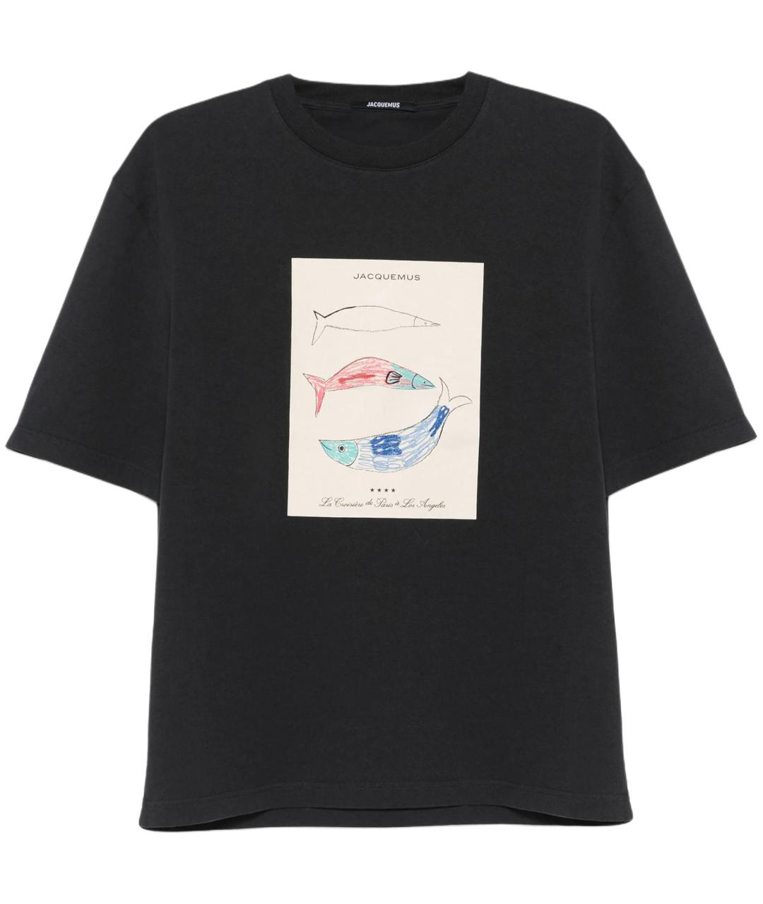 JACQUEMUS Темно-синяя хлопковая футболка, фото 1
