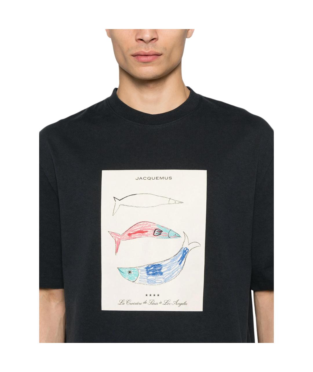 JACQUEMUS Темно-синяя хлопковая футболка, фото 2