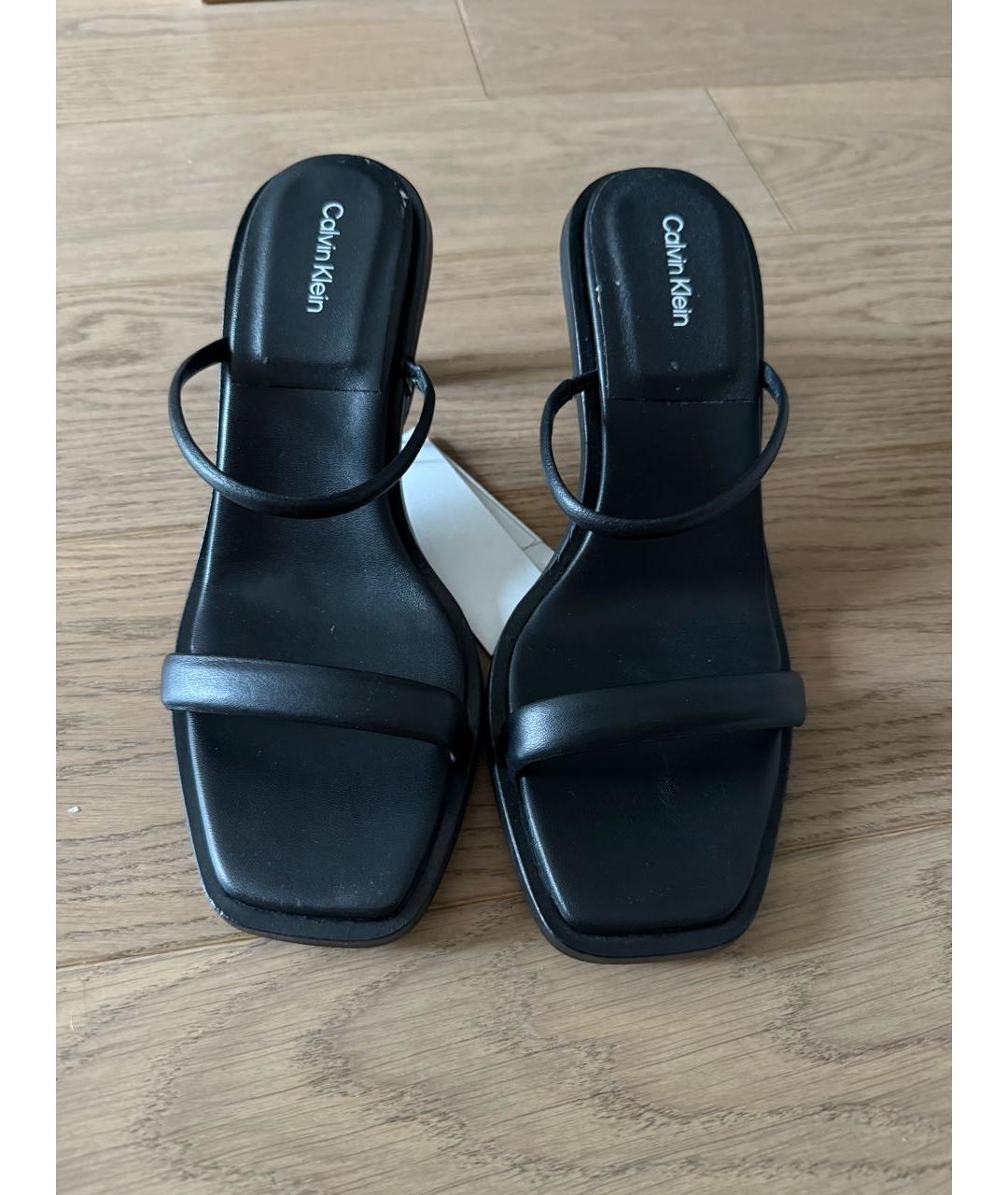 CALVIN KLEIN Черные кожаные мюли, фото 2