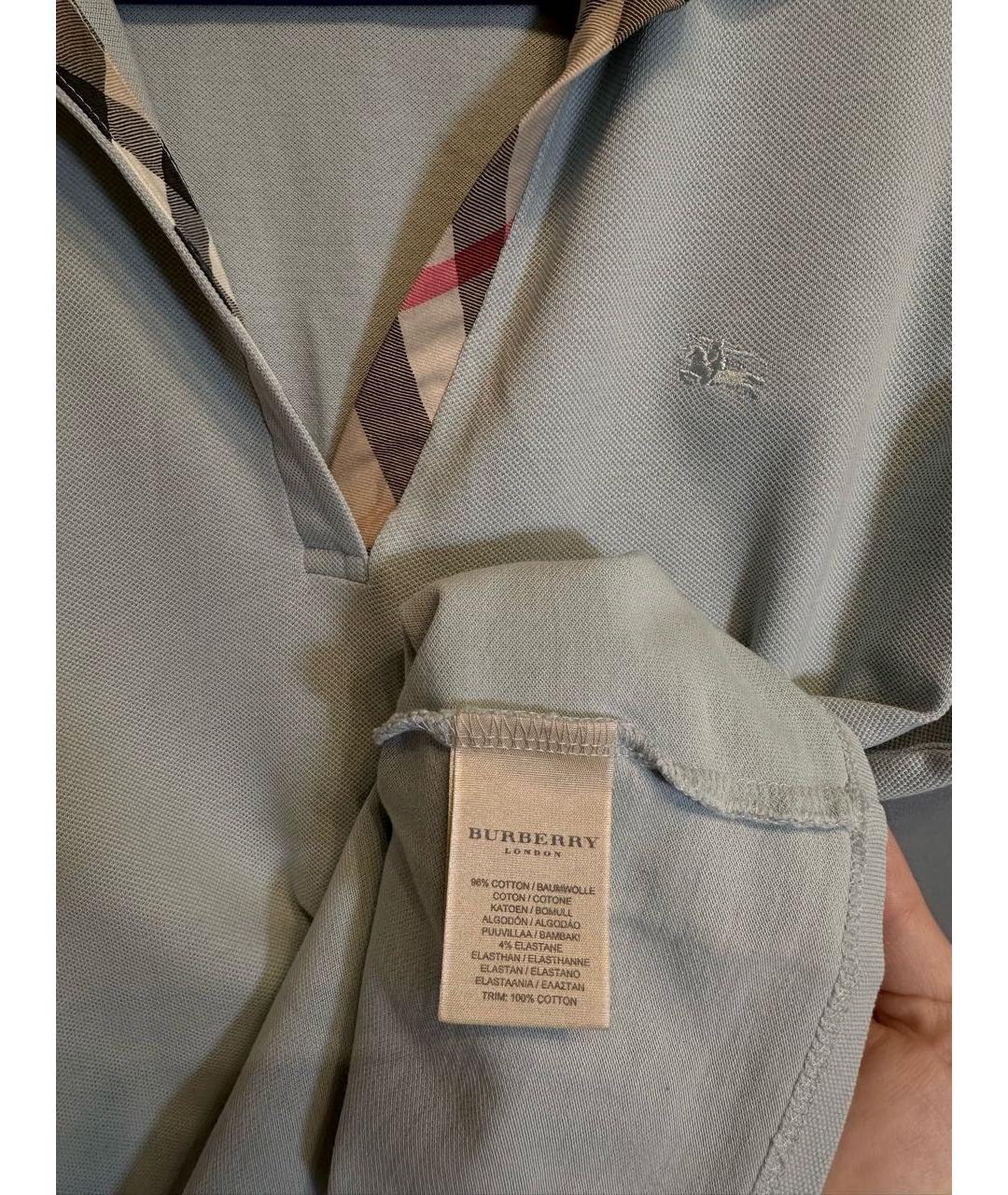 BURBERRY Голубая хлопковая футболка, фото 4