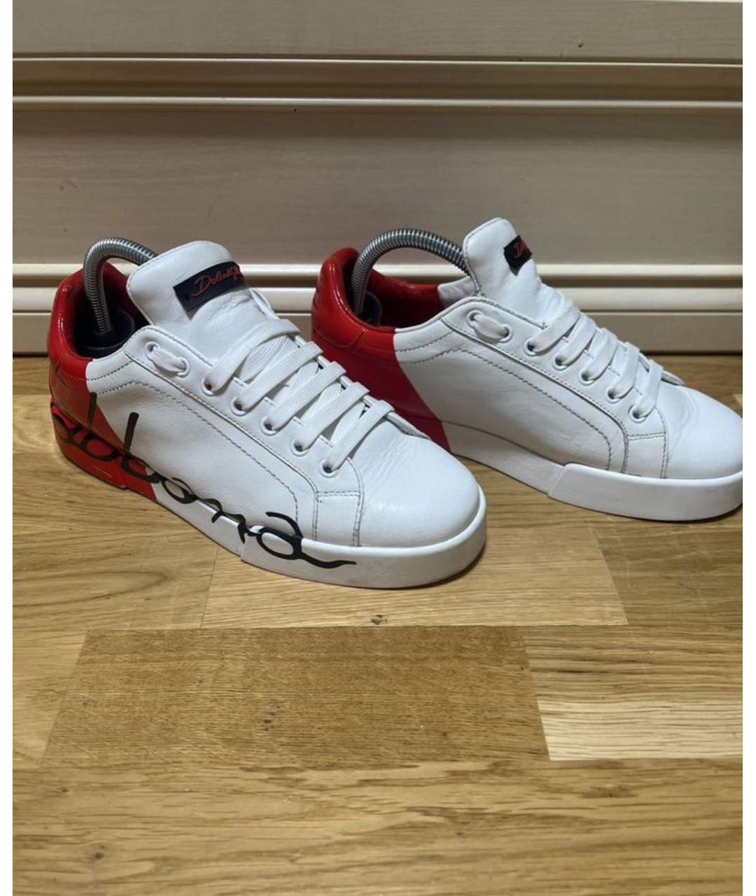 DOLCE&GABBANA Белые кожаные низкие кроссовки / кеды, фото 6