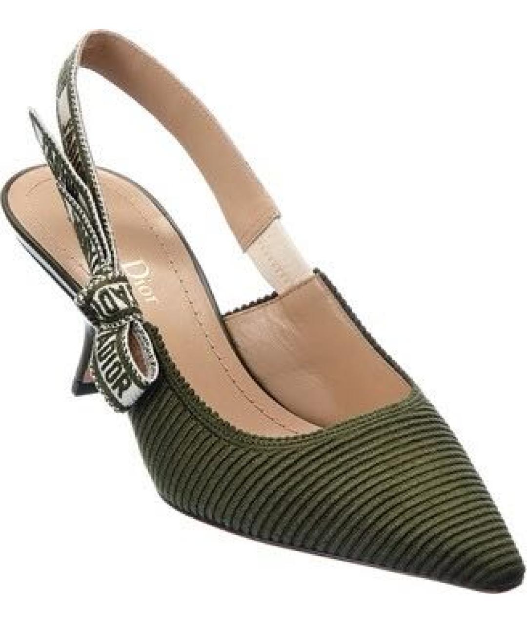 CHRISTIAN DIOR Хаки текстильные лодочки на низком каблуке, фото 1