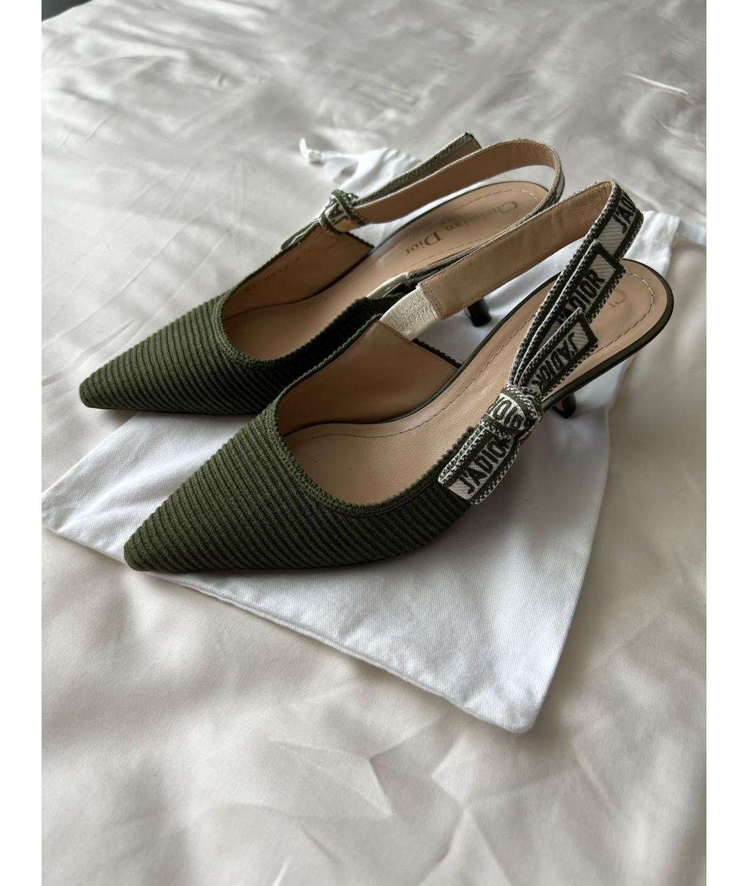 CHRISTIAN DIOR Хаки текстильные лодочки на низком каблуке, фото 4