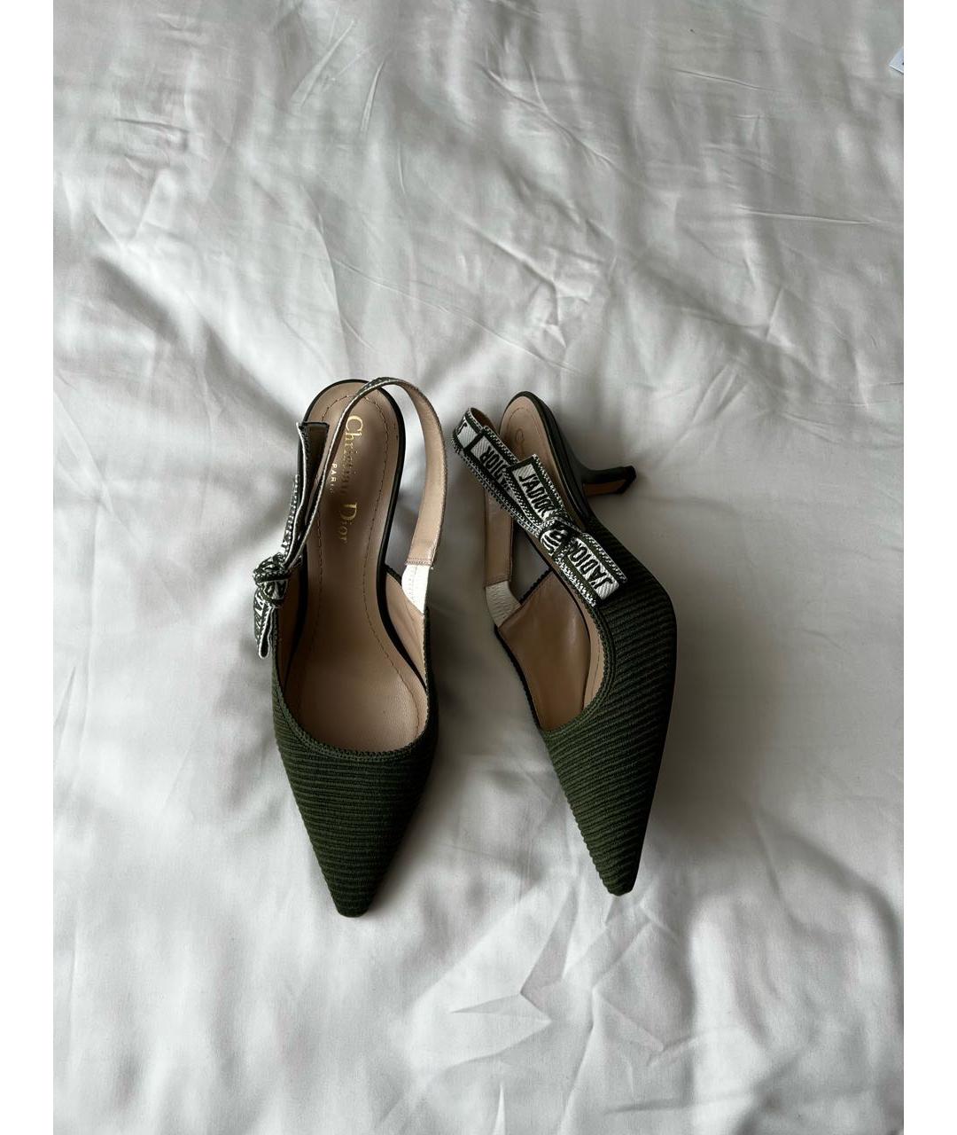 CHRISTIAN DIOR Хаки текстильные лодочки на низком каблуке, фото 2