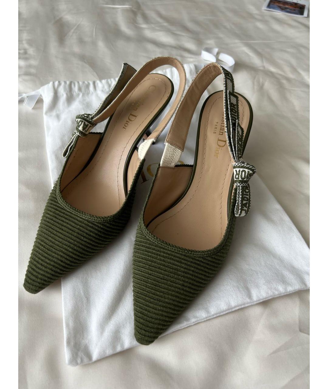 CHRISTIAN DIOR Хаки текстильные лодочки на низком каблуке, фото 3