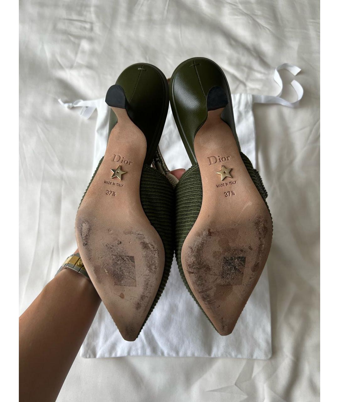 CHRISTIAN DIOR Хаки текстильные лодочки на низком каблуке, фото 5