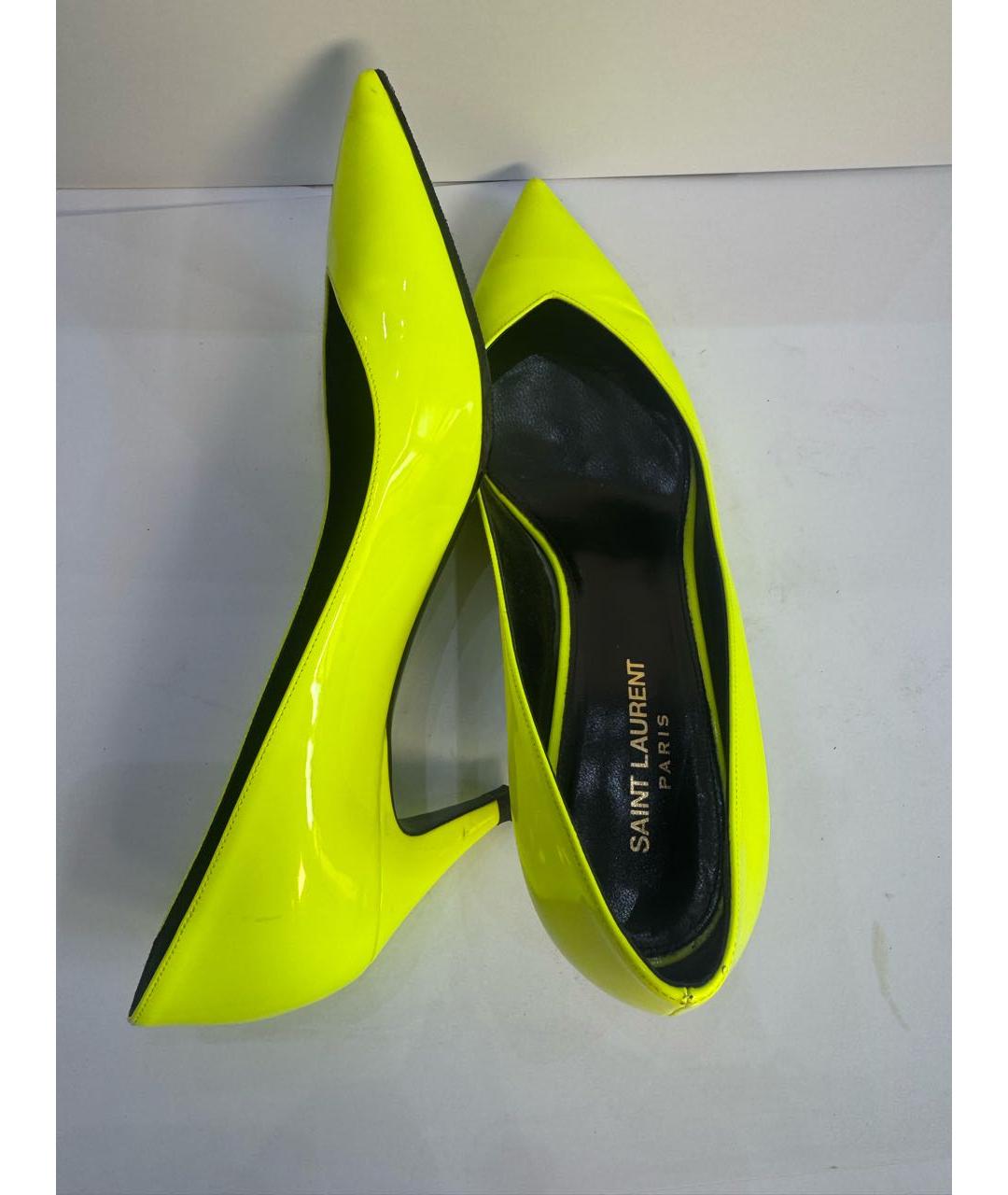 SAINT LAURENT Салатовые кожаные лодочки на низком каблуке, фото 8