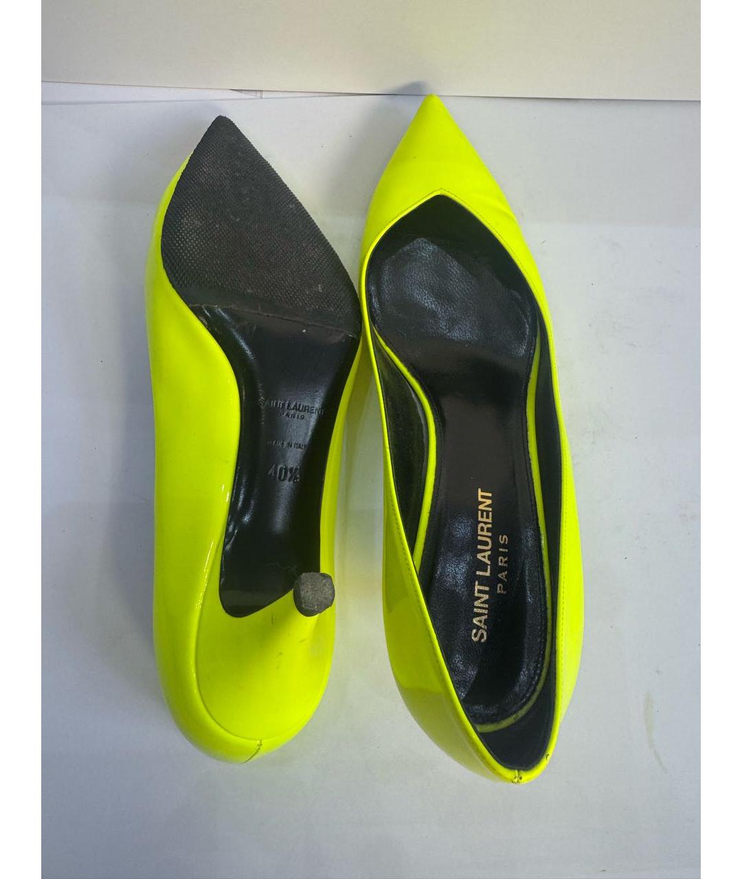 SAINT LAURENT Салатовые кожаные лодочки на низком каблуке, фото 5