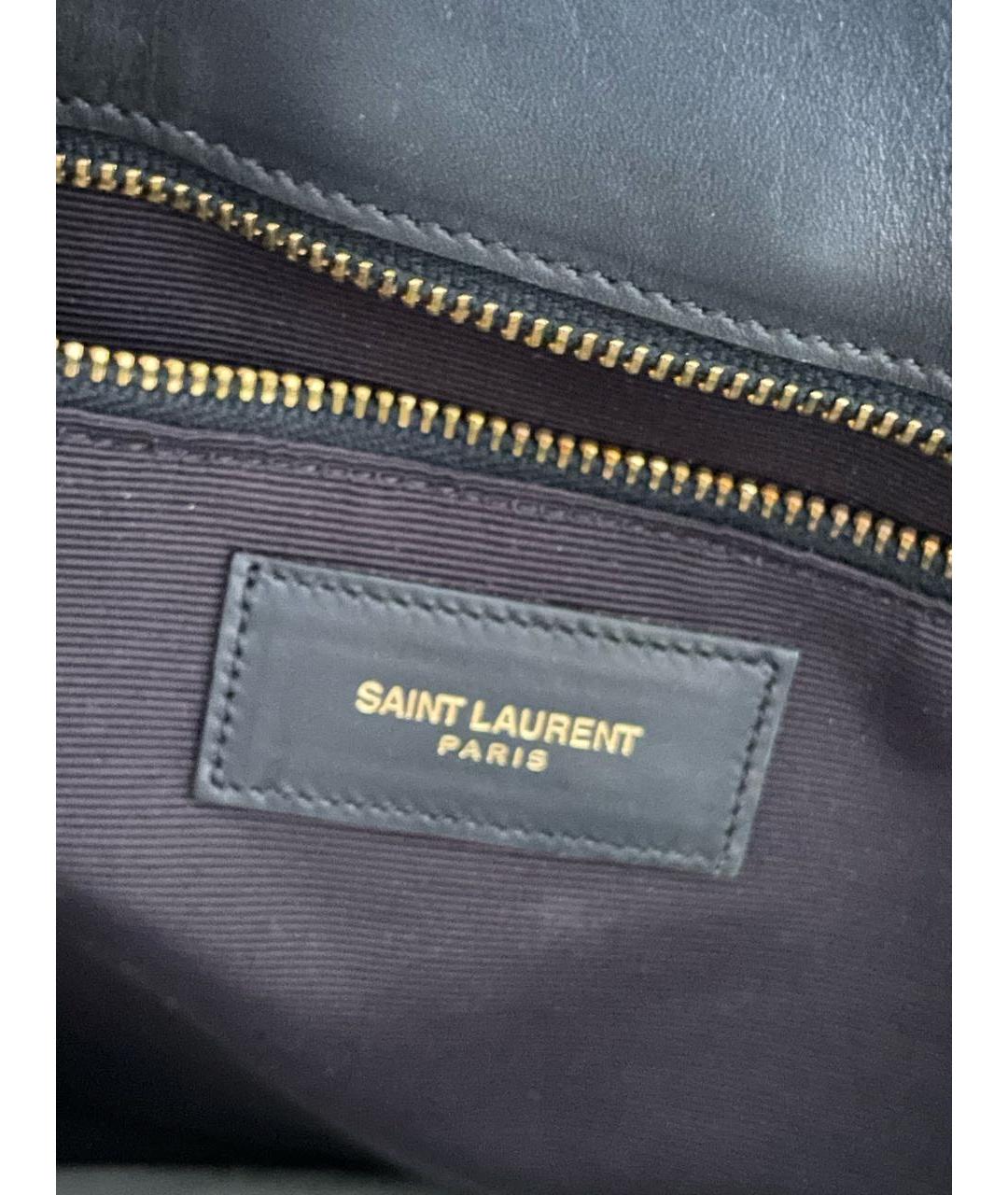SAINT LAURENT Темно-синяя кожаная сумка тоут, фото 5