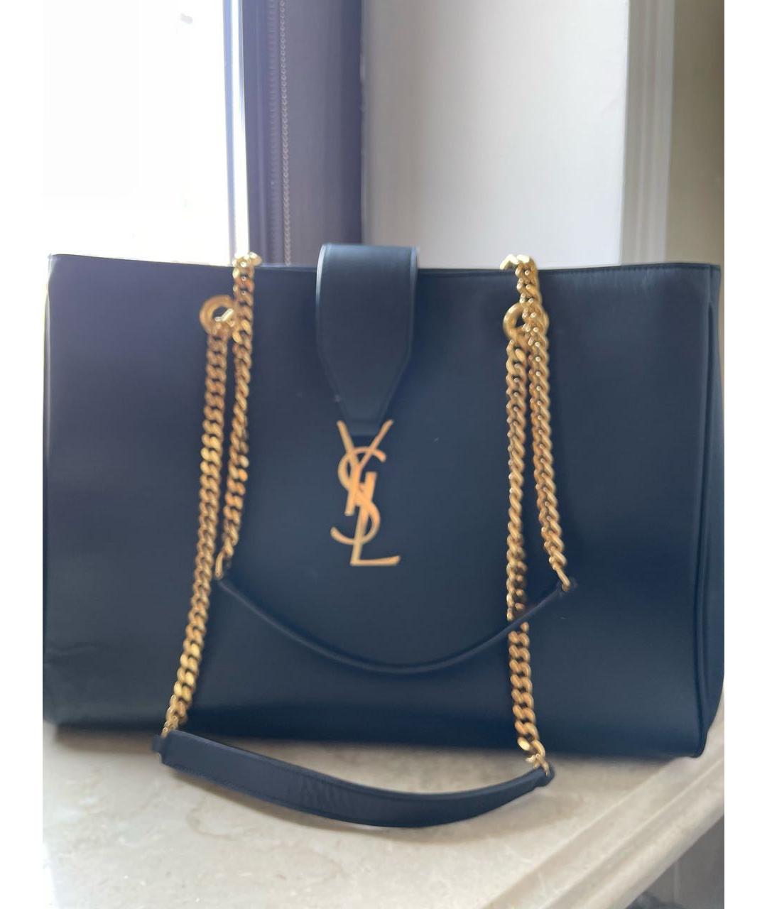 SAINT LAURENT Темно-синяя кожаная сумка тоут, фото 2