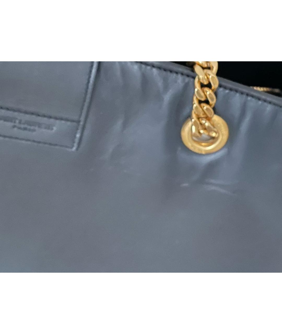 SAINT LAURENT Темно-синяя кожаная сумка тоут, фото 4