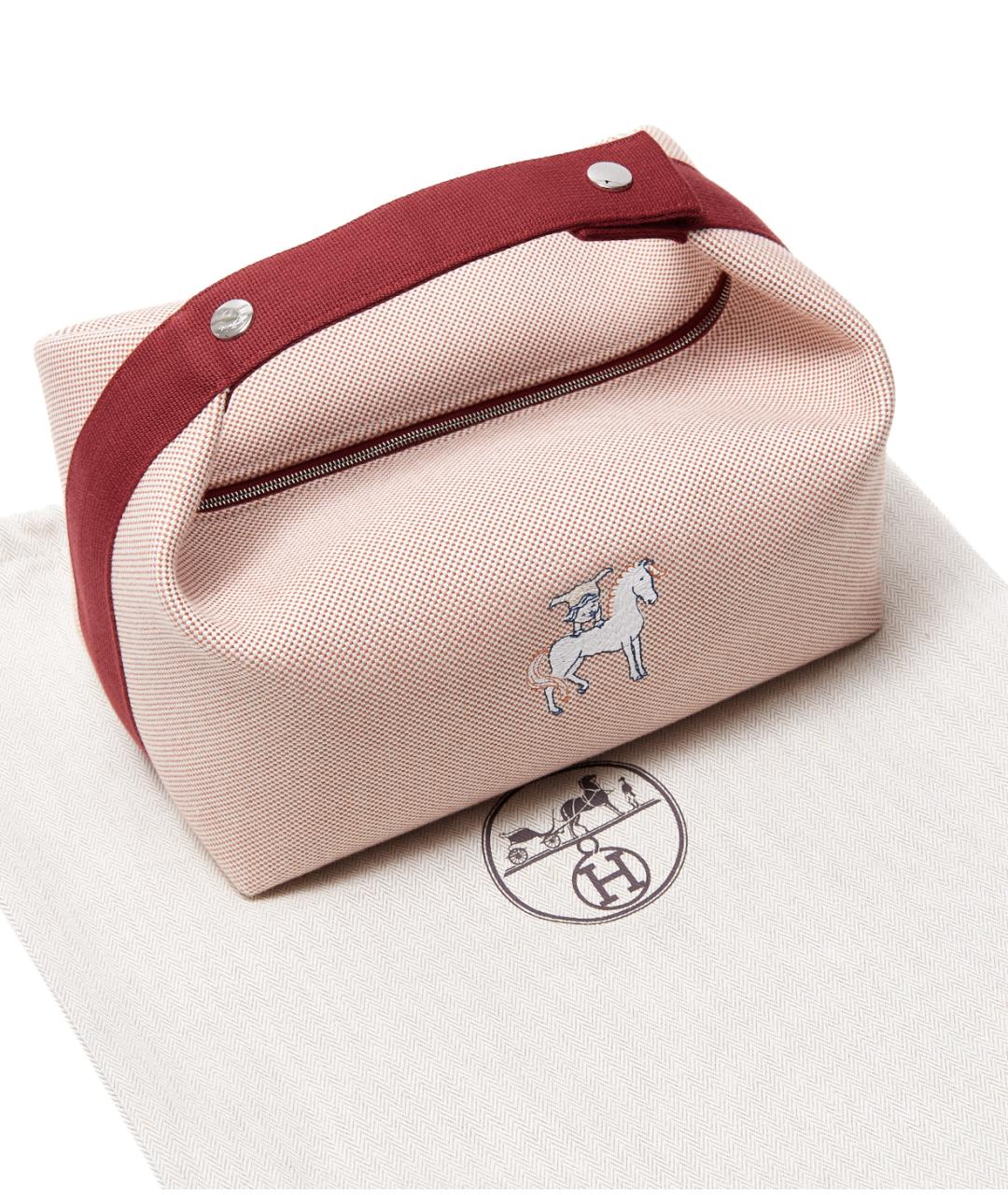 HERMES Бордовая хлопковая косметичка, фото 7