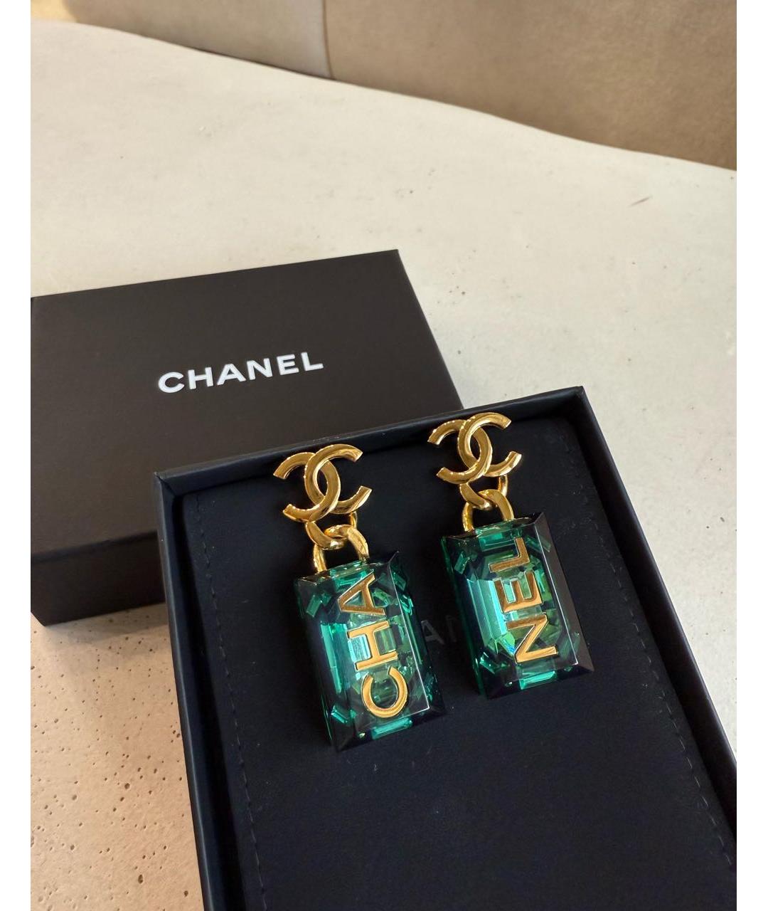 CHANEL Зеленые серьги, фото 5
