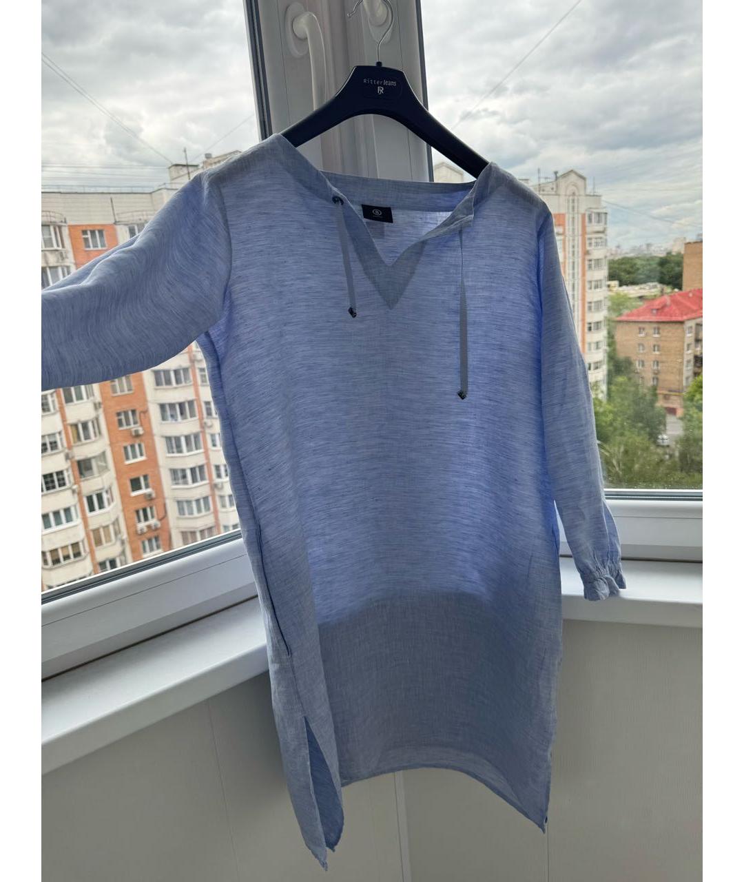 BOGNER Голубое льняное повседневное платье, фото 3