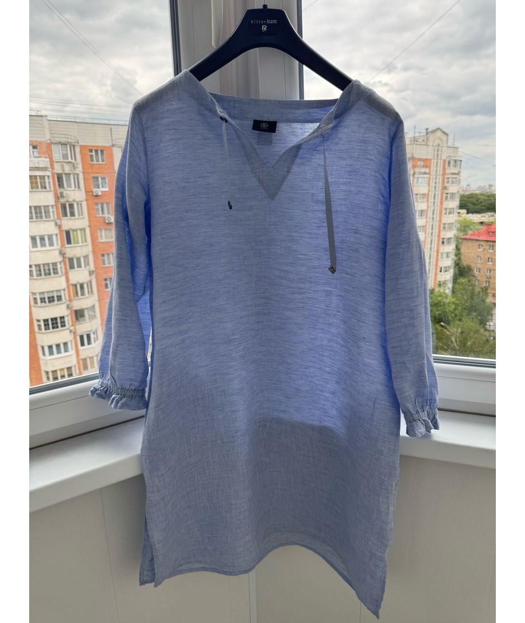 BOGNER Голубое льняное повседневное платье, фото 2