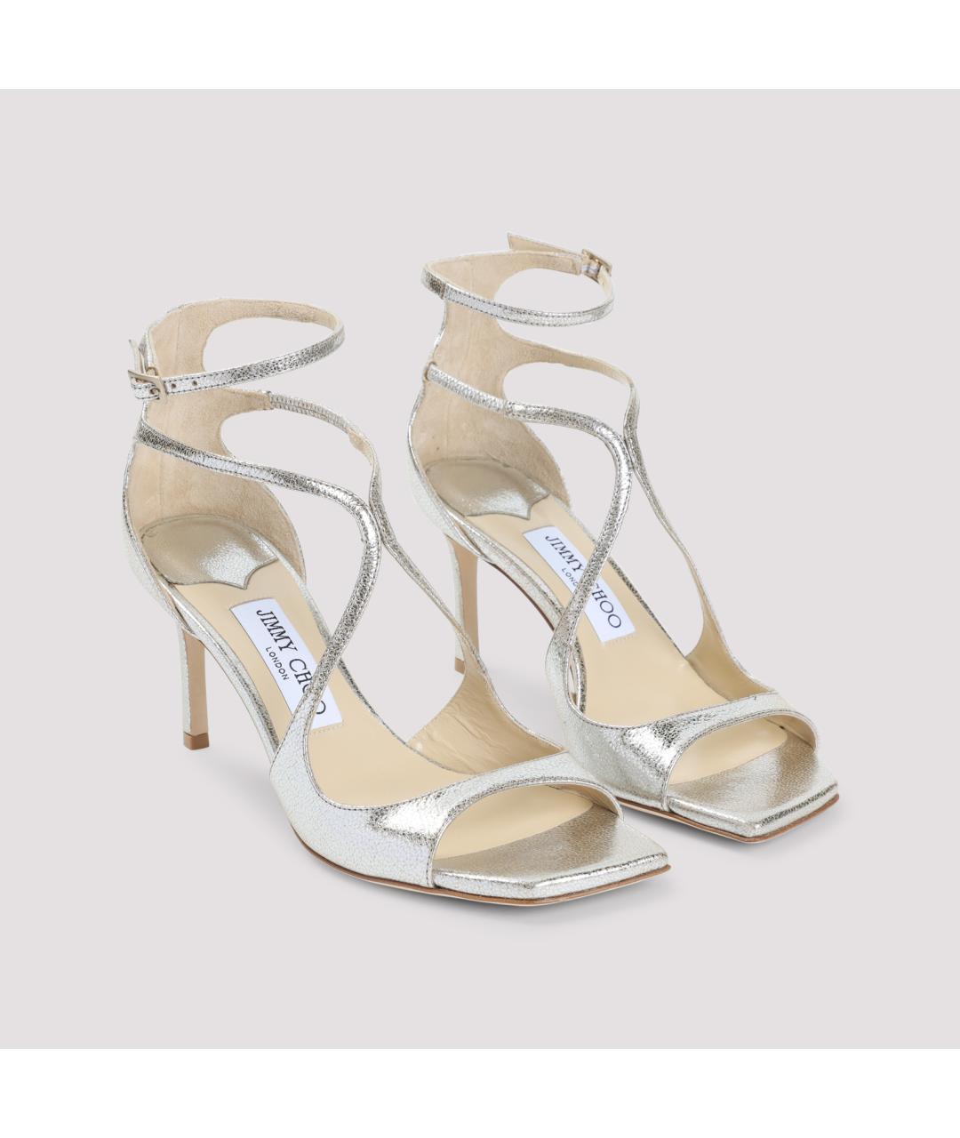 JIMMY CHOO Серебряные кожаные босоножки, фото 5
