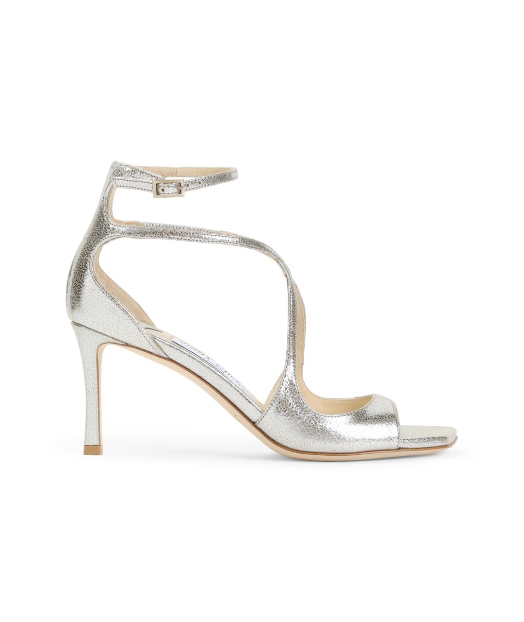JIMMY CHOO Серебряные кожаные босоножки, фото 1