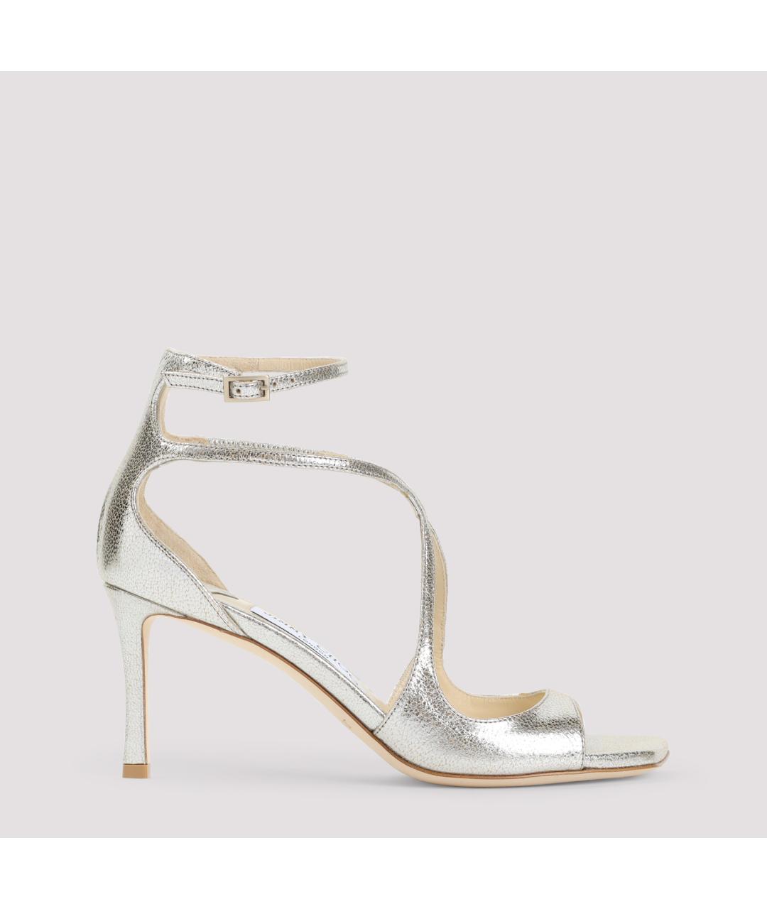 JIMMY CHOO Серебряные кожаные босоножки, фото 2