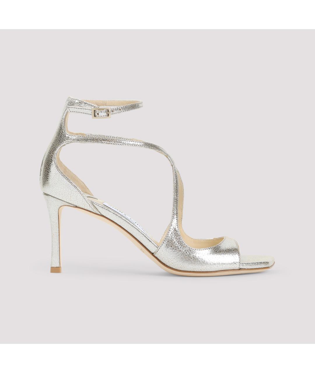 JIMMY CHOO Серебряные кожаные босоножки, фото 3