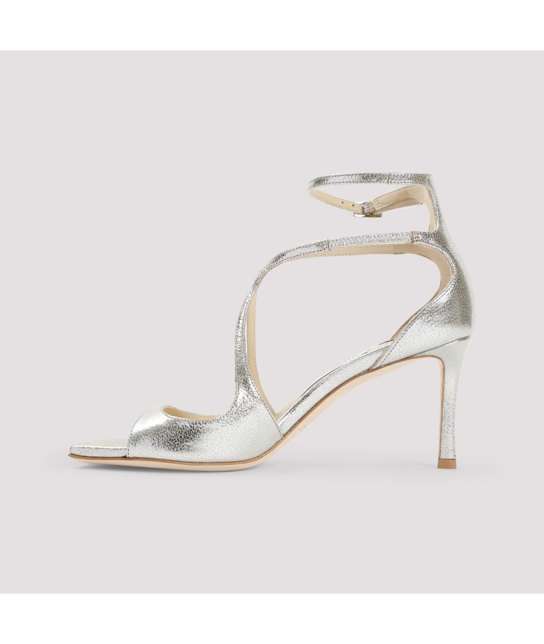 JIMMY CHOO Серебряные кожаные босоножки, фото 4