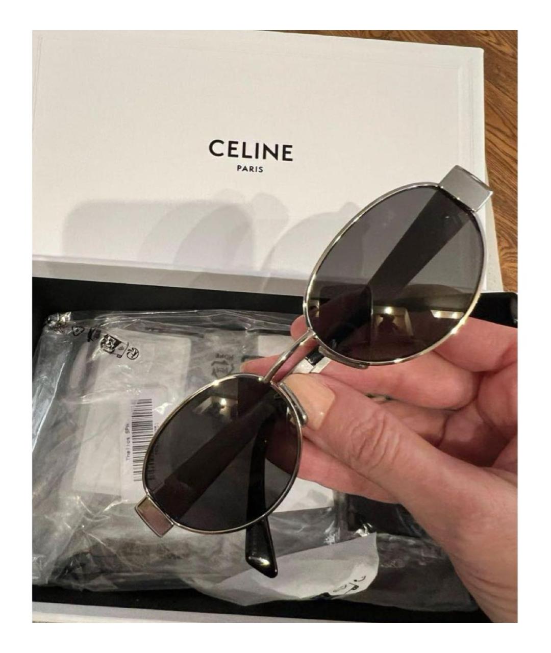 CELINE Серебряные металлические солнцезащитные очки, фото 5