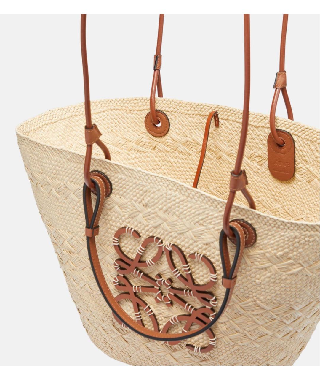 LOEWE Бежевая пелетеная пляжная сумка, фото 3