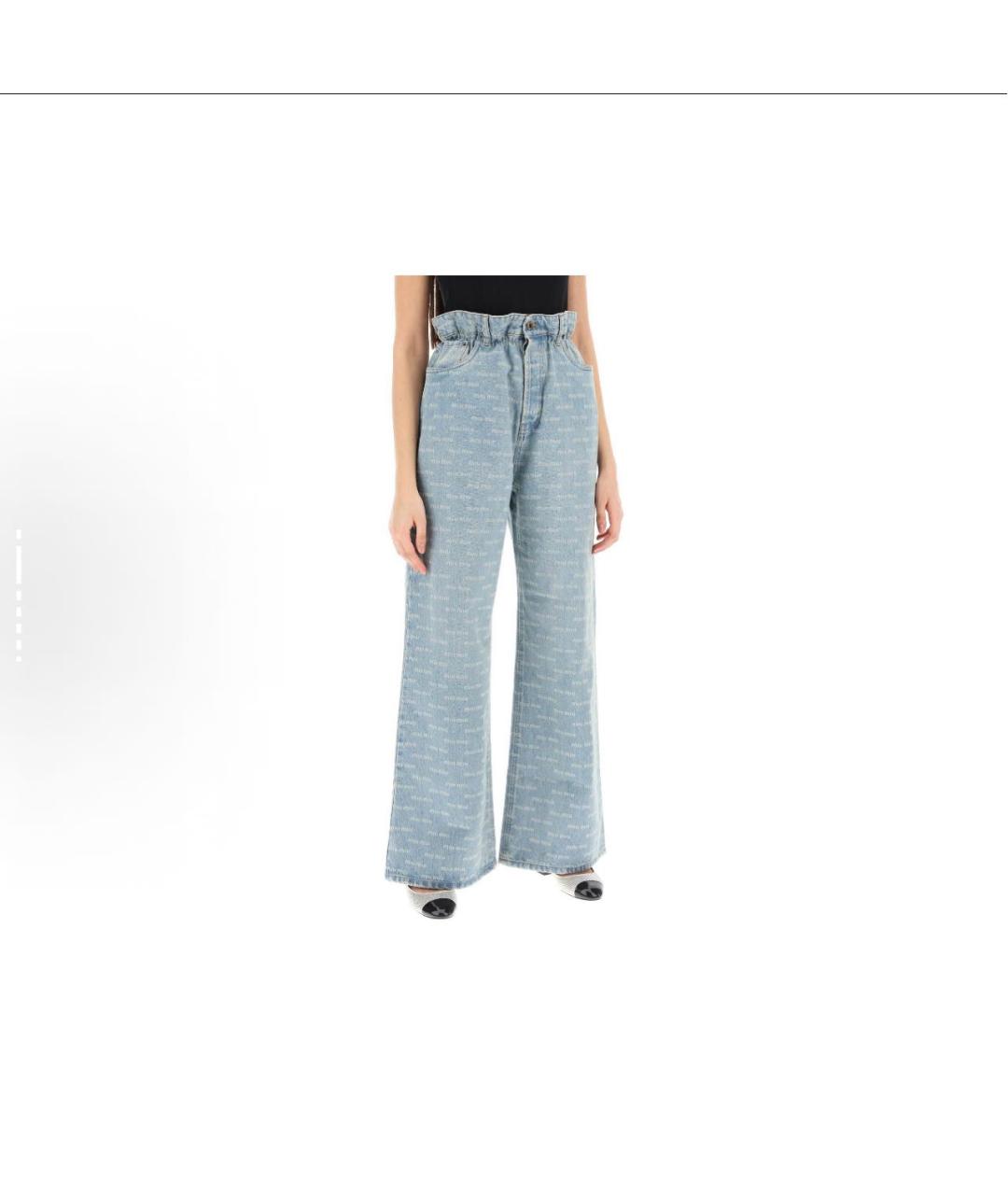 MIU MIU Голубые хлопковые прямые джинсы, фото 3