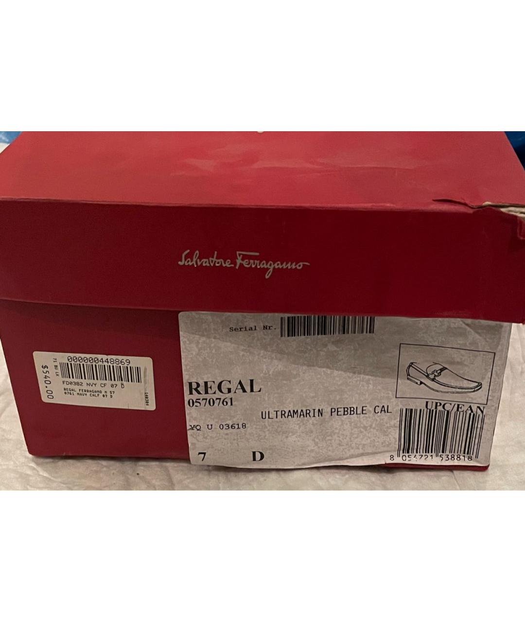 FERRAGAMO Темно-синие кожаные мокасины, фото 7