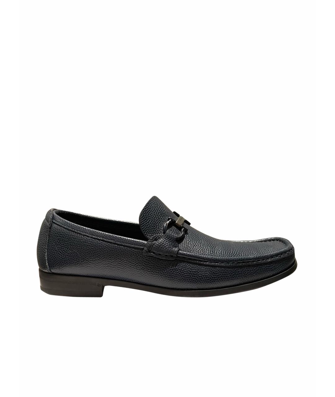 FERRAGAMO Темно-синие кожаные мокасины, фото 9
