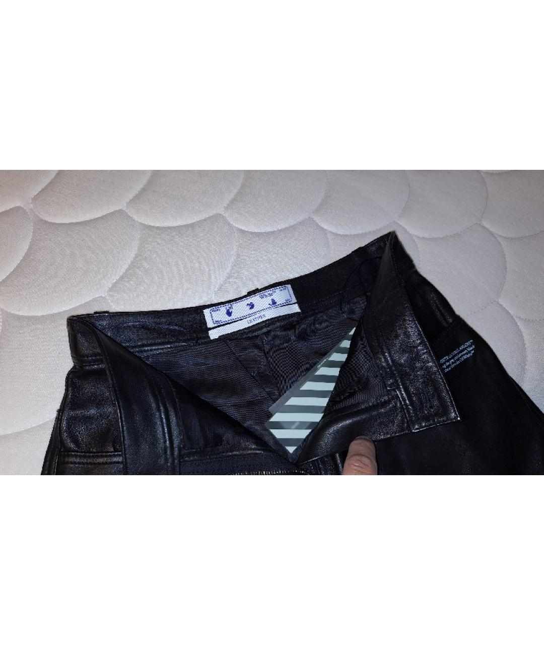 OFF-WHITE Черные кожаные брюки узкие, фото 3